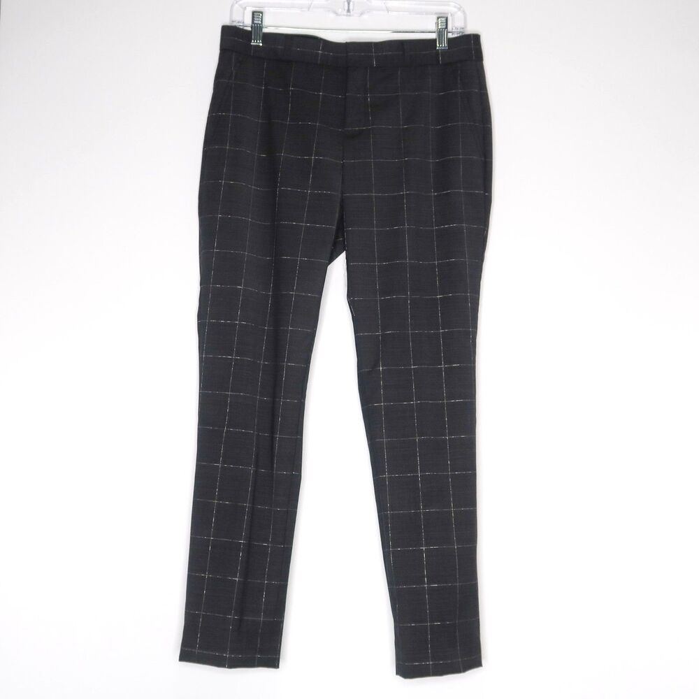 Banana Republic Womens‎ Plaid Trousers Size 4P Gray Silver Wool Blend Office